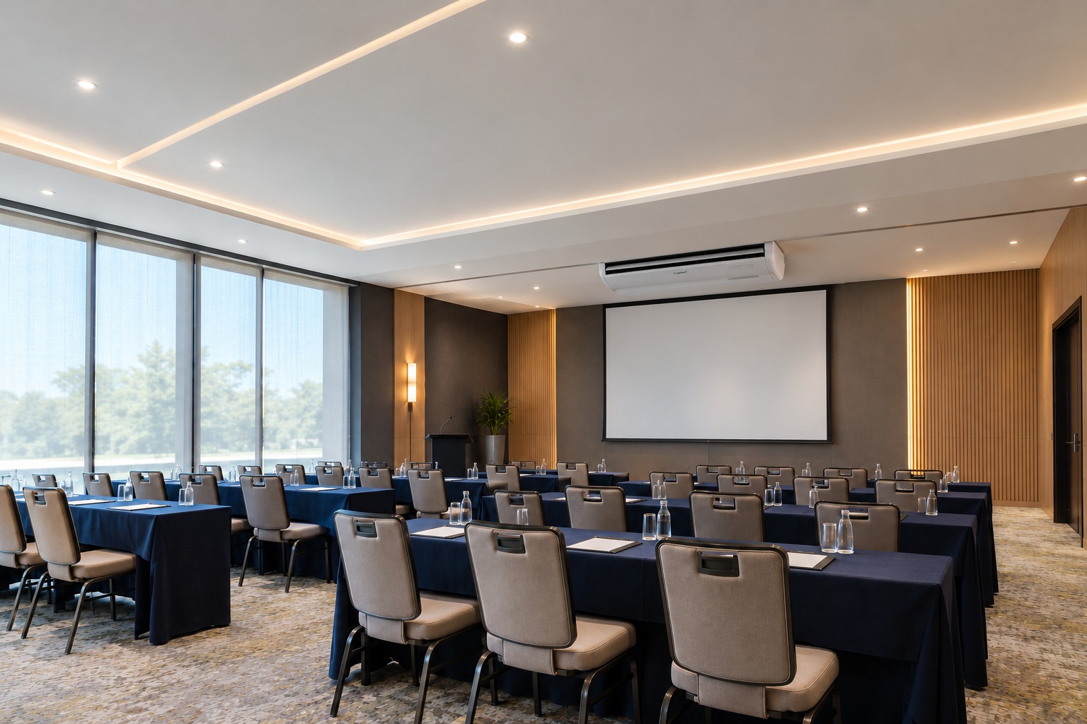 Meeting room with a ceiling air conditioner